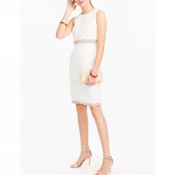 J. Crew Dresses & Skirts - J. CREW Dress, White 100% Linen Scalloped Sleeveless Pockets Career Zipper, 00P